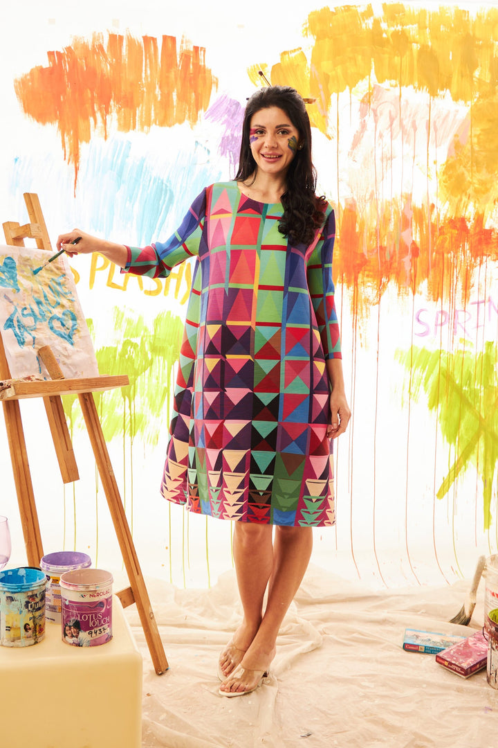 Alissa Multicolored Pleated Dress - Colour Splash