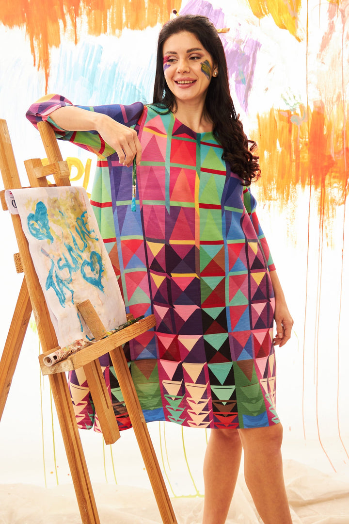 Alissa Multicolored Pleated Dress - Colour Splash