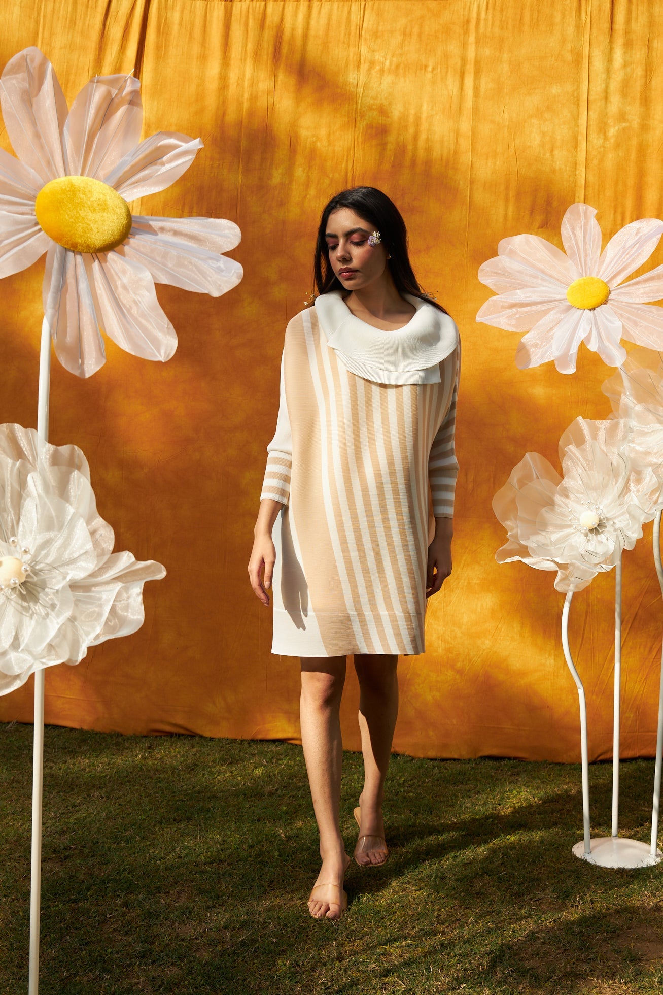 Claudia Cowl Neck Upright Dress- Beige