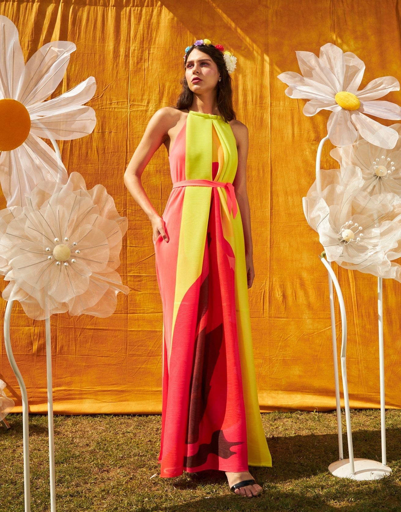 Finella Halter Neck Maxi Dress - Fluoroscent