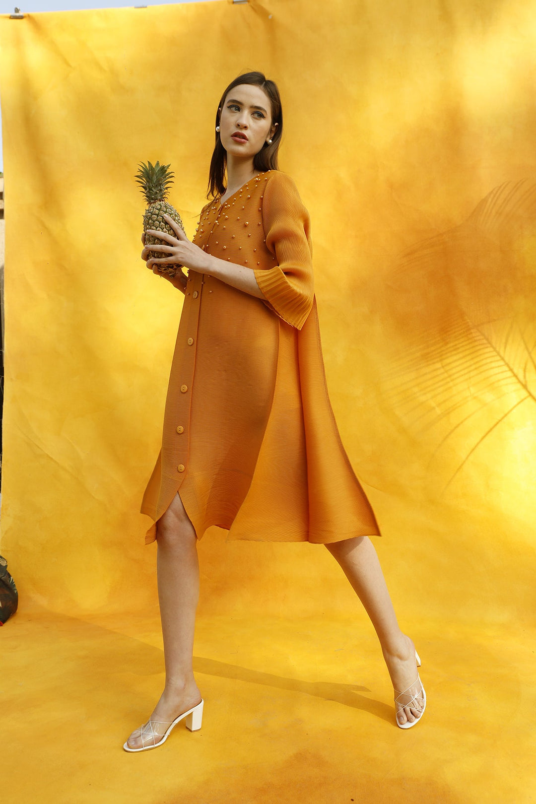 Women three forth sleeves one piece dress 