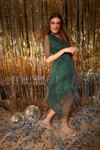 Divine Plunge Uptown Midi Dress- Sassy Green