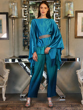 Load image into Gallery viewer, Siciley Satin Ruffle Cape With Pleated Pants - Tiffany Blue
