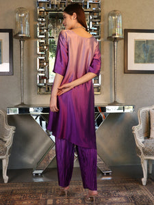 Siciley Satin Silk Cinched In Dress with Ombré Pleated Pants - Orchid