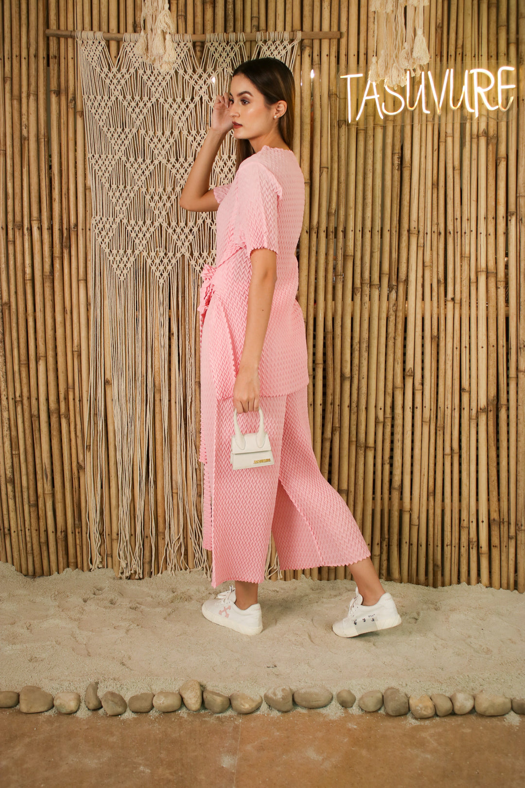 Buy Designer Pleated Pink Smocked Short Sleeves Top & Wide Leg Pant Set. Get Exclusive Co Ord Sets Online on Women's Top Clothing Website Tasuvure