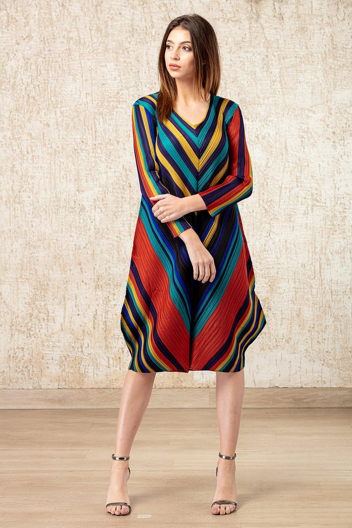 Colour Me Up Striped Dress - Rust & Ochre