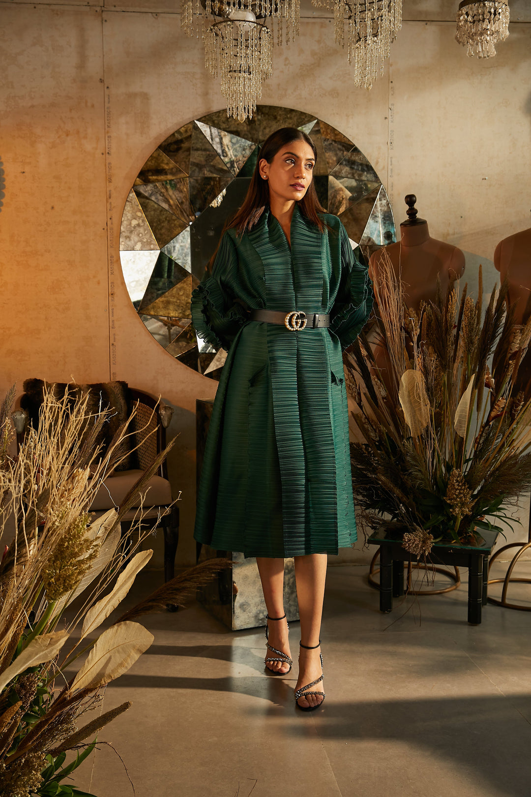 Ruffle Sleeve Dress - Green