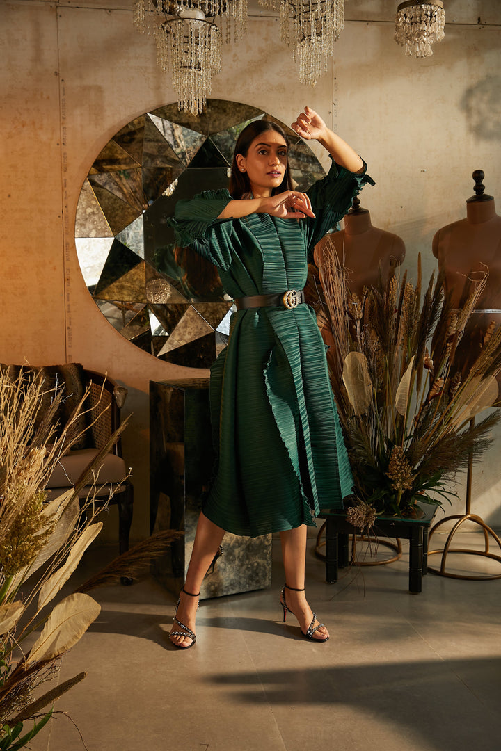 Ruffle Sleeve Dress - Green