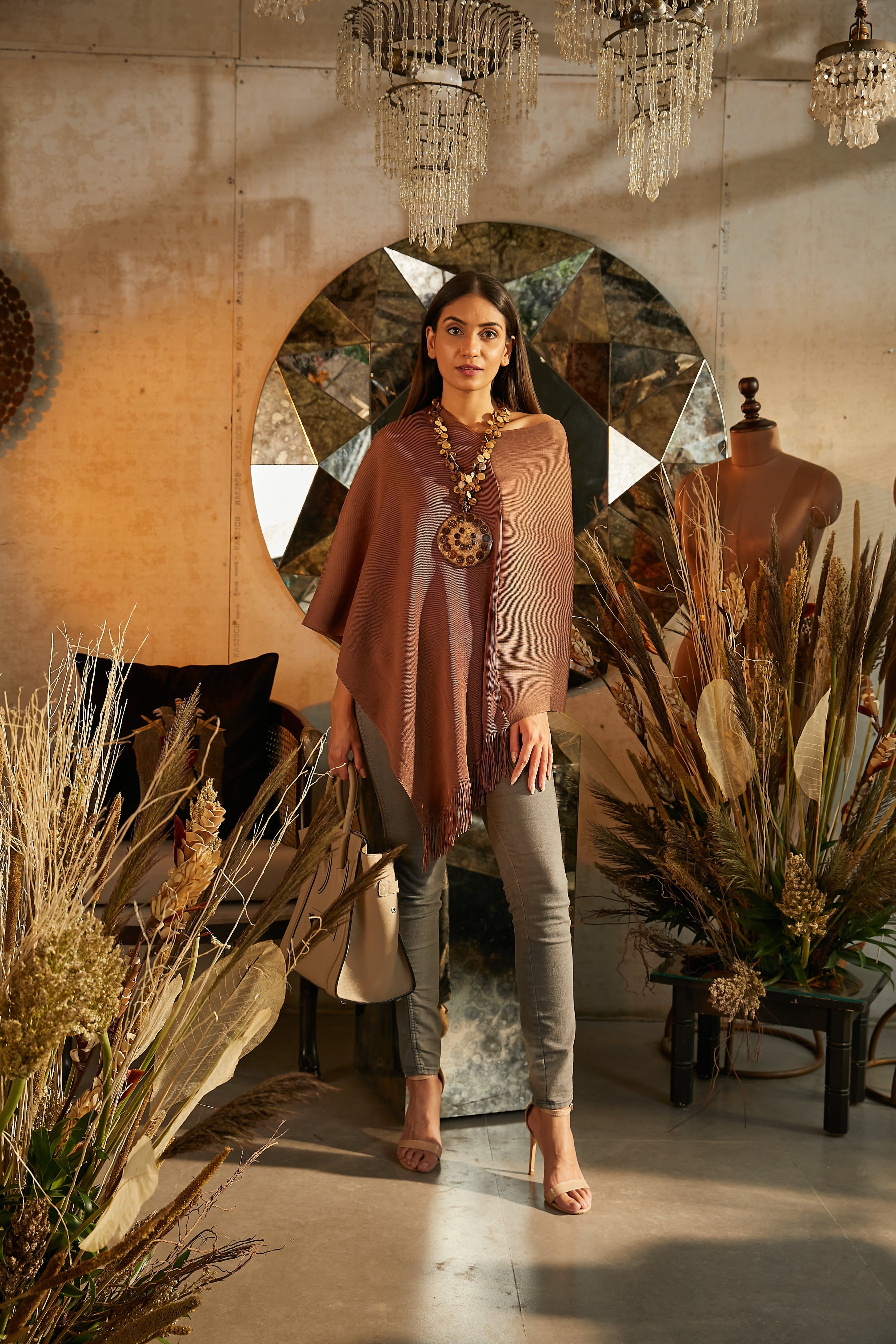 Frolic Fringe Groovy Cape Top - Beige