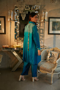 Siciley Satin Cinched - in Tunic With Ombre Pleated Pants - Tiffany Blue