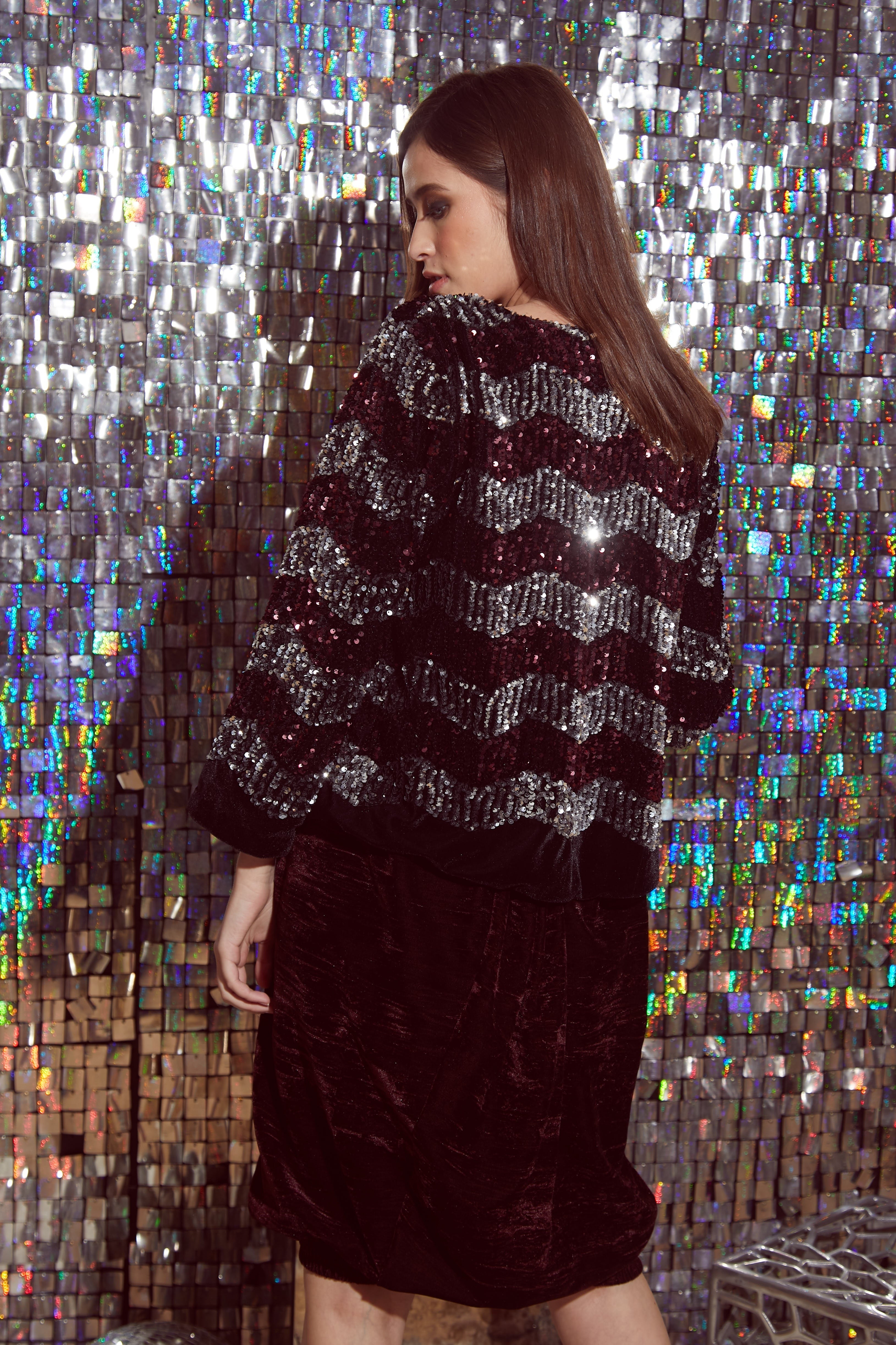 Soiree Sequence Jacket - Wine & Gold