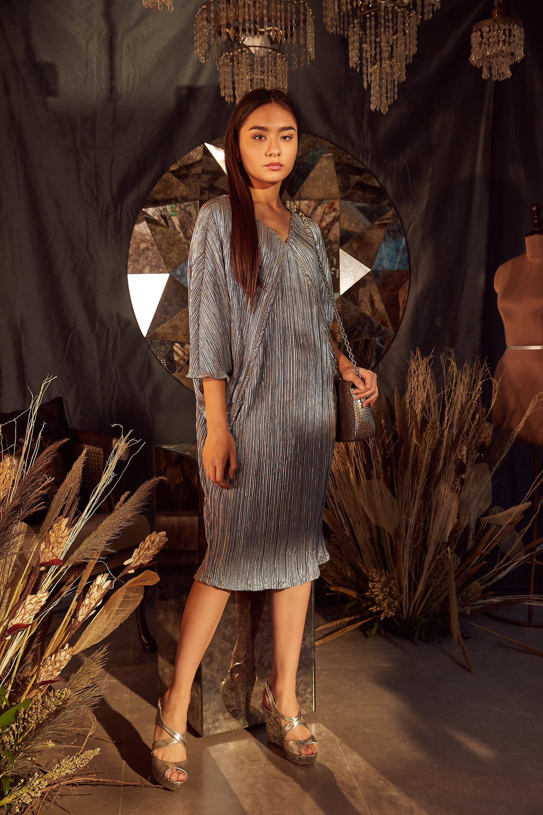 Paris Charm Dress- Metallic Grey