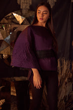 Load image into Gallery viewer, Ritzy Kaftan Top With Black Lace Belt - Eggplant