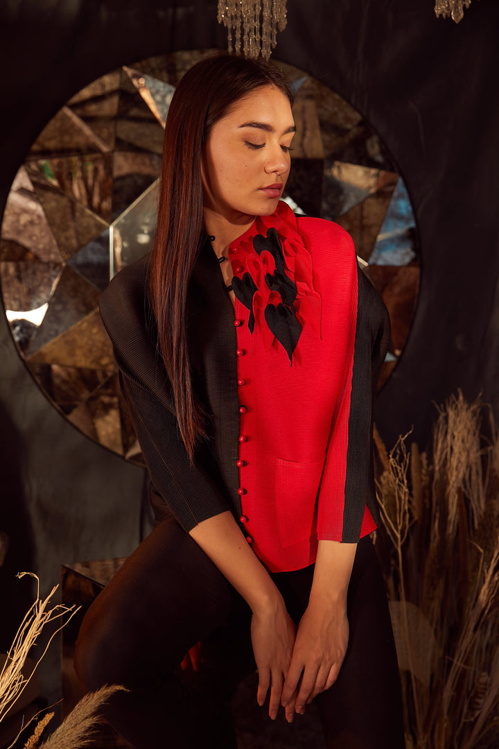 Button Up Carnation Top - Red and Black