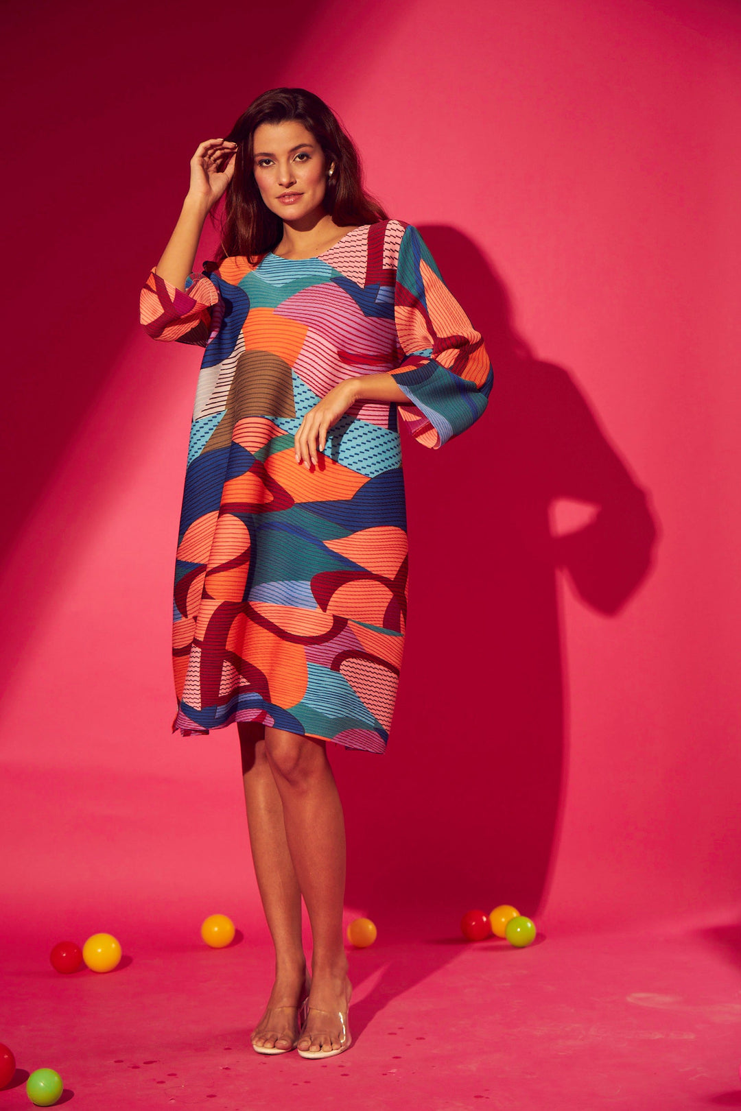 Buy Designer Blue & Orange Abstract Dress Online | Tasuvure