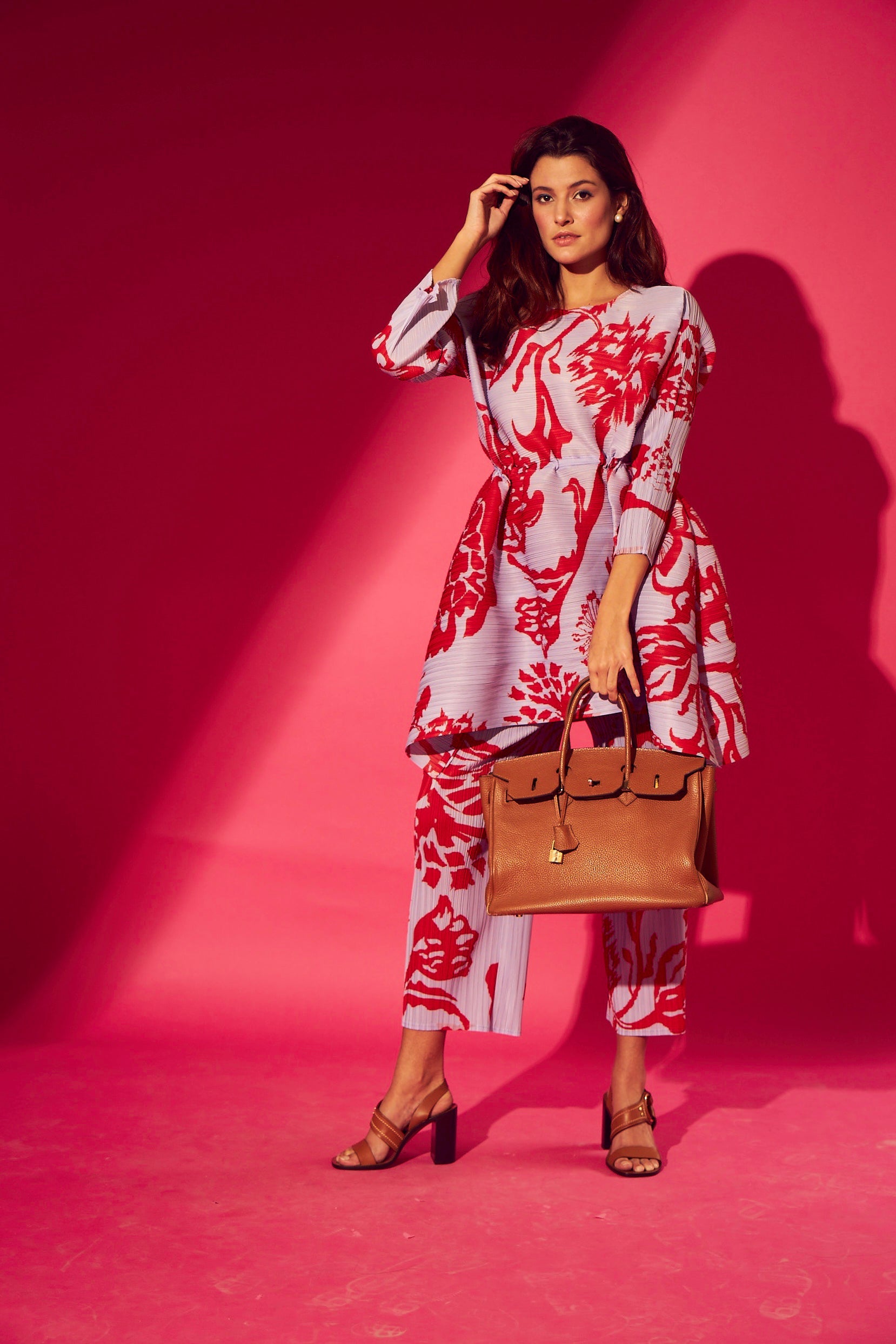 Olivia Printed Cinched-in Co-ord Set - Lavender Red