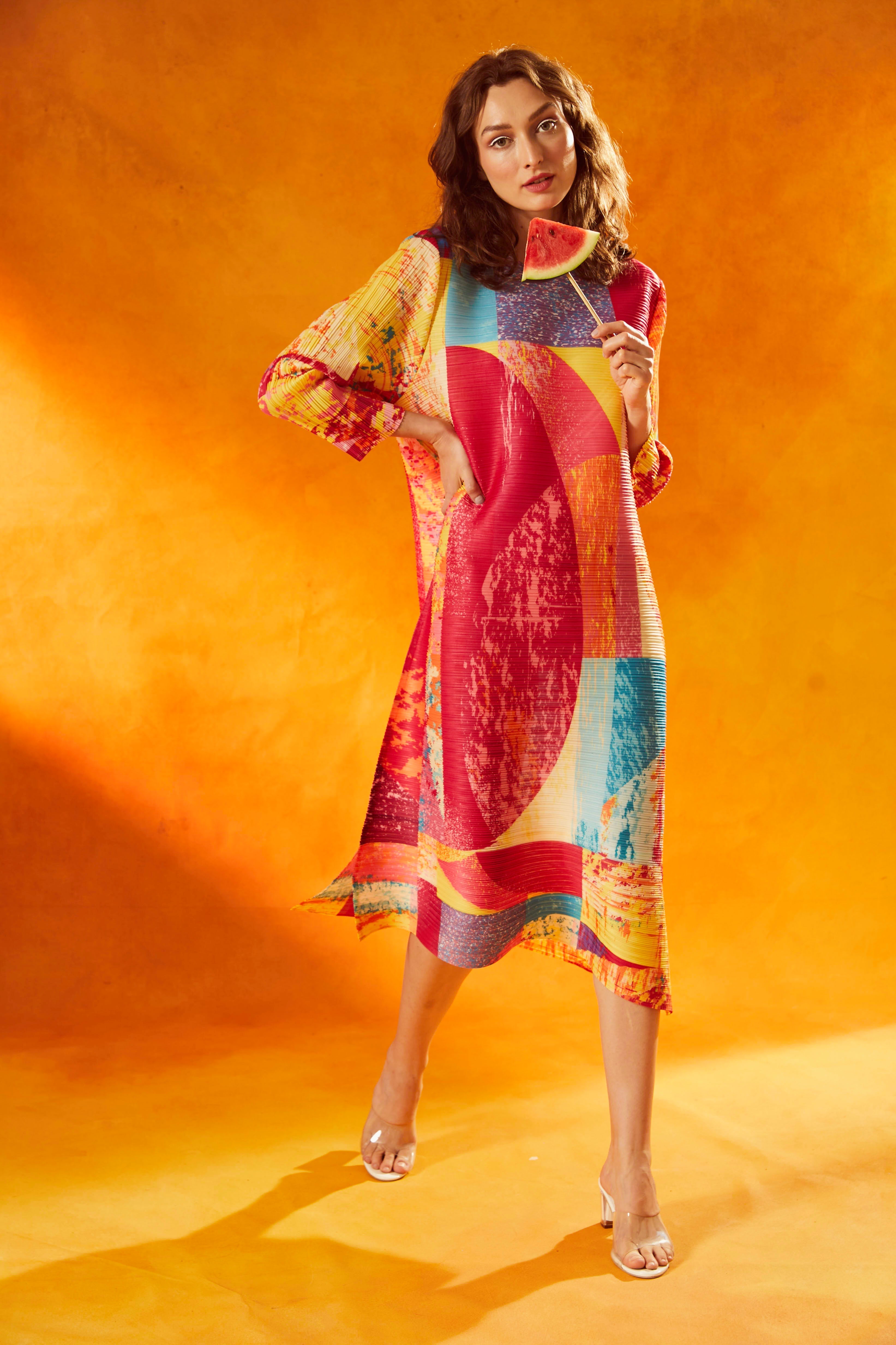 Stria Stripe Boho Dress - Hot Pink