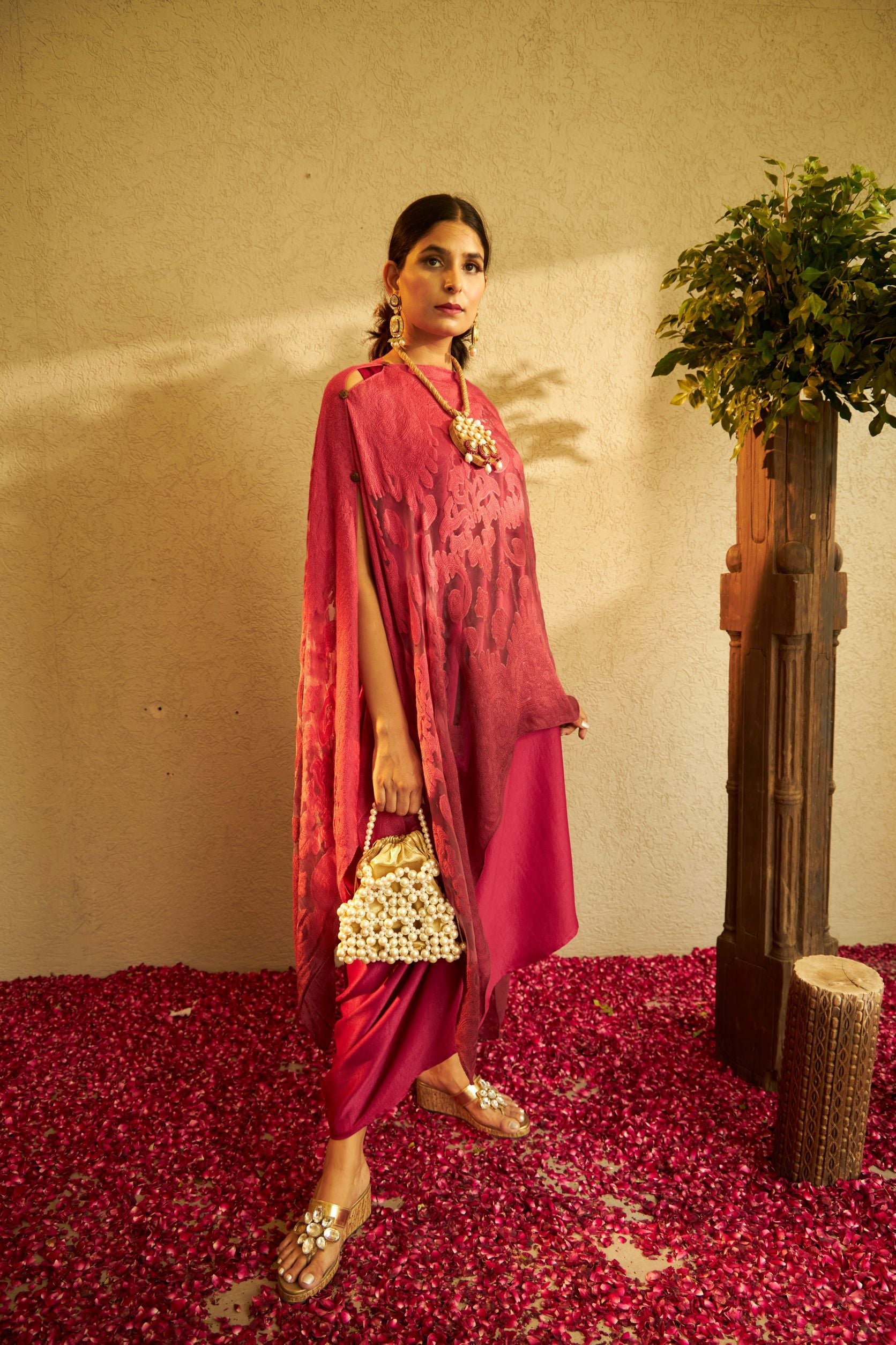 Slip Easy with Cape - Maroon Red