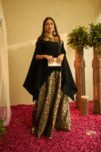 Load image into Gallery viewer, Divine Embroidered Cape with Brocade Ghagra - Black