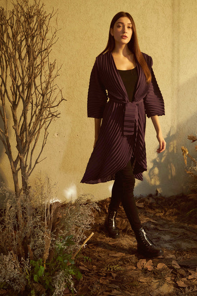 Alisha Accordian Pleated Overlay - Eggplant