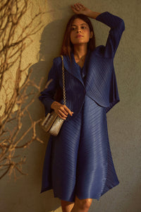 Zouave Pleated Smoked Dress with Bolero Jacket - Cobalt Blue