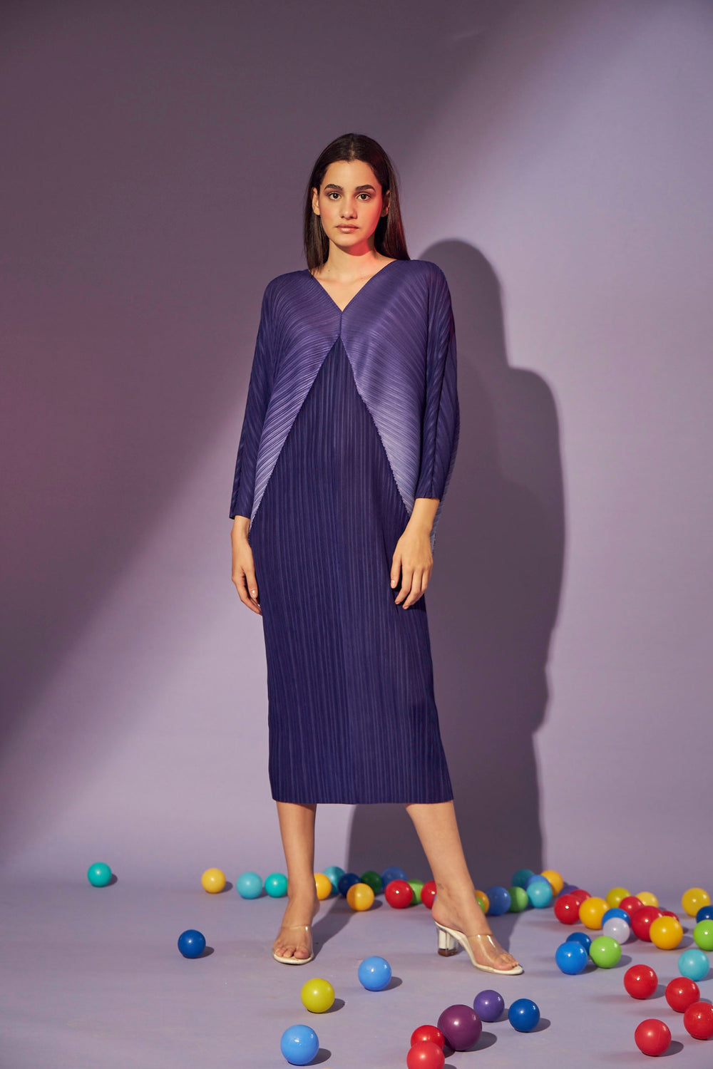 Shop Party wear Blue Kimono Kitsch Silhouette Midi Dress Crafted in Pleated Fabric For Women Online at TASUVURE, Top Fashion Brand for Women's Clothing in India 