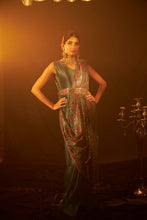 Load image into Gallery viewer, Flavina Adorned Gown Saree With Sequence Palla - Blue amaryllis
