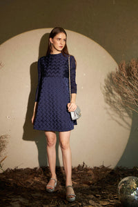 Blackley Basketweave Satin Dress - Blue