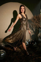 Load image into Gallery viewer, Swish Metallic Wrap Around Dress - Gold