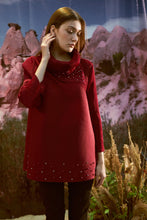 Load image into Gallery viewer, Turtle Neck Top with Pearl Embellishments maroon