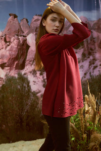 Turtle Neck Top with Pearl Embellishments maroon