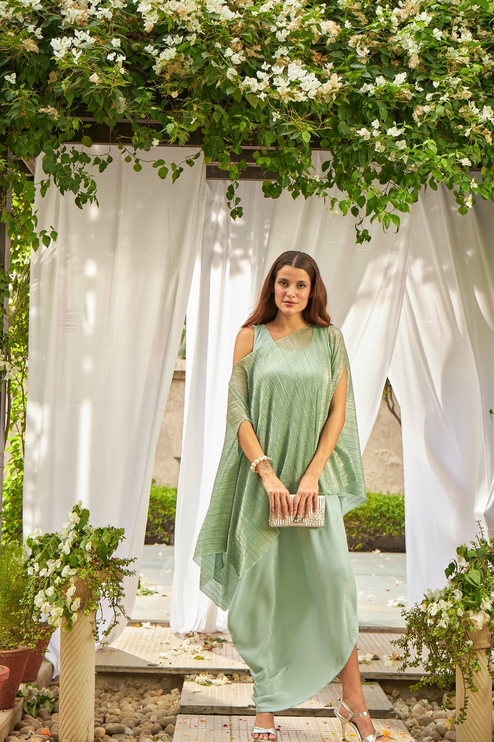 Slip Easy Dress with Shimmer Cape - Mint Green