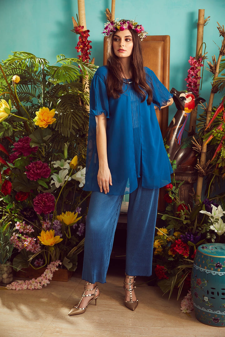 Pliśse Co-ord Set with Long Top - Teal Blue