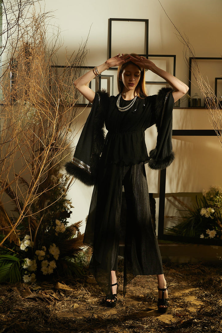 Pliśse Jade Black Co-ord Set with Ruched Top with pants