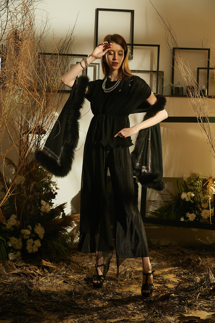 Pliśse Jade Black Co-ord Set with Ruched Top with pants