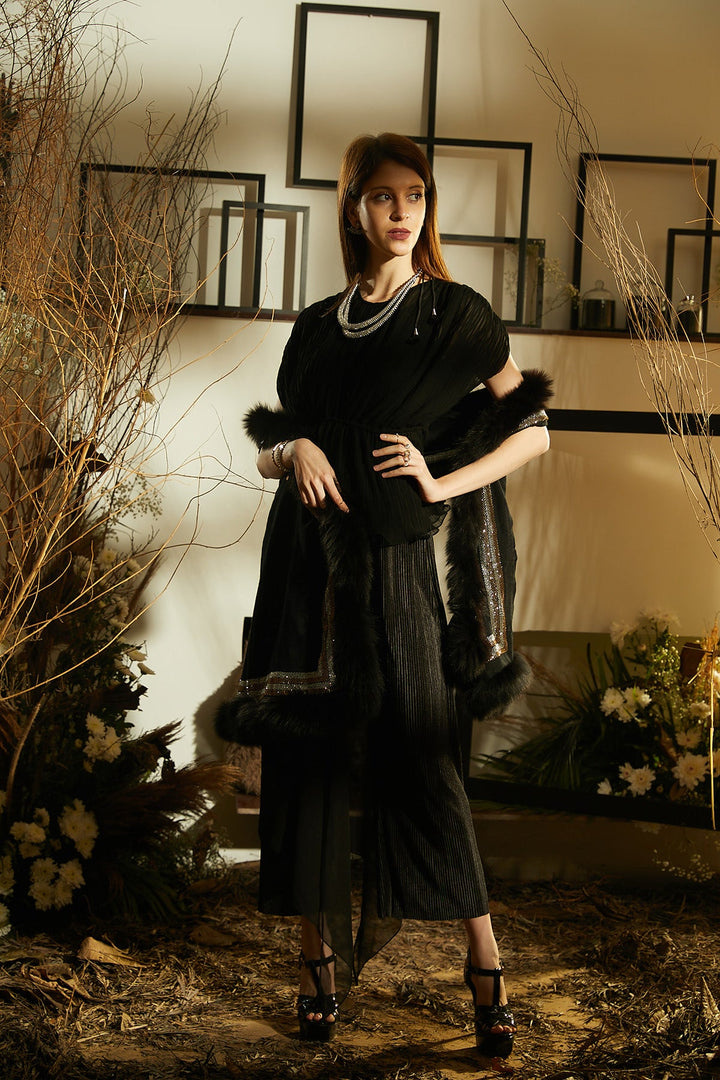 Pliśse Jade Black Co-ord Set with Ruched Top with pants