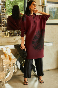 Dandelion Tunic Coordinated with Plisse Pants- Maroon