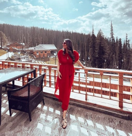 Surbhi in our Plisse Ruched Co-ord Set - Red