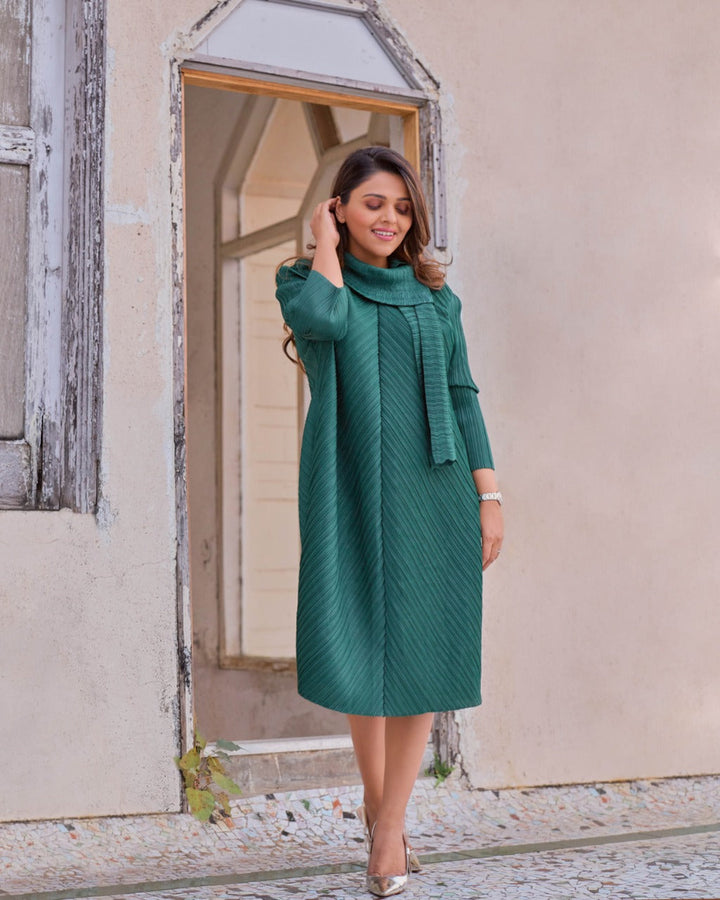 Tina Dhanak in our Serena Scarf Dress - Green