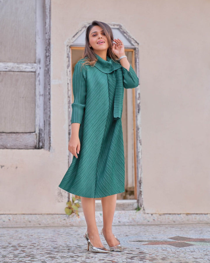 Tina Dhanak in our Serena Scarf Dress - Green