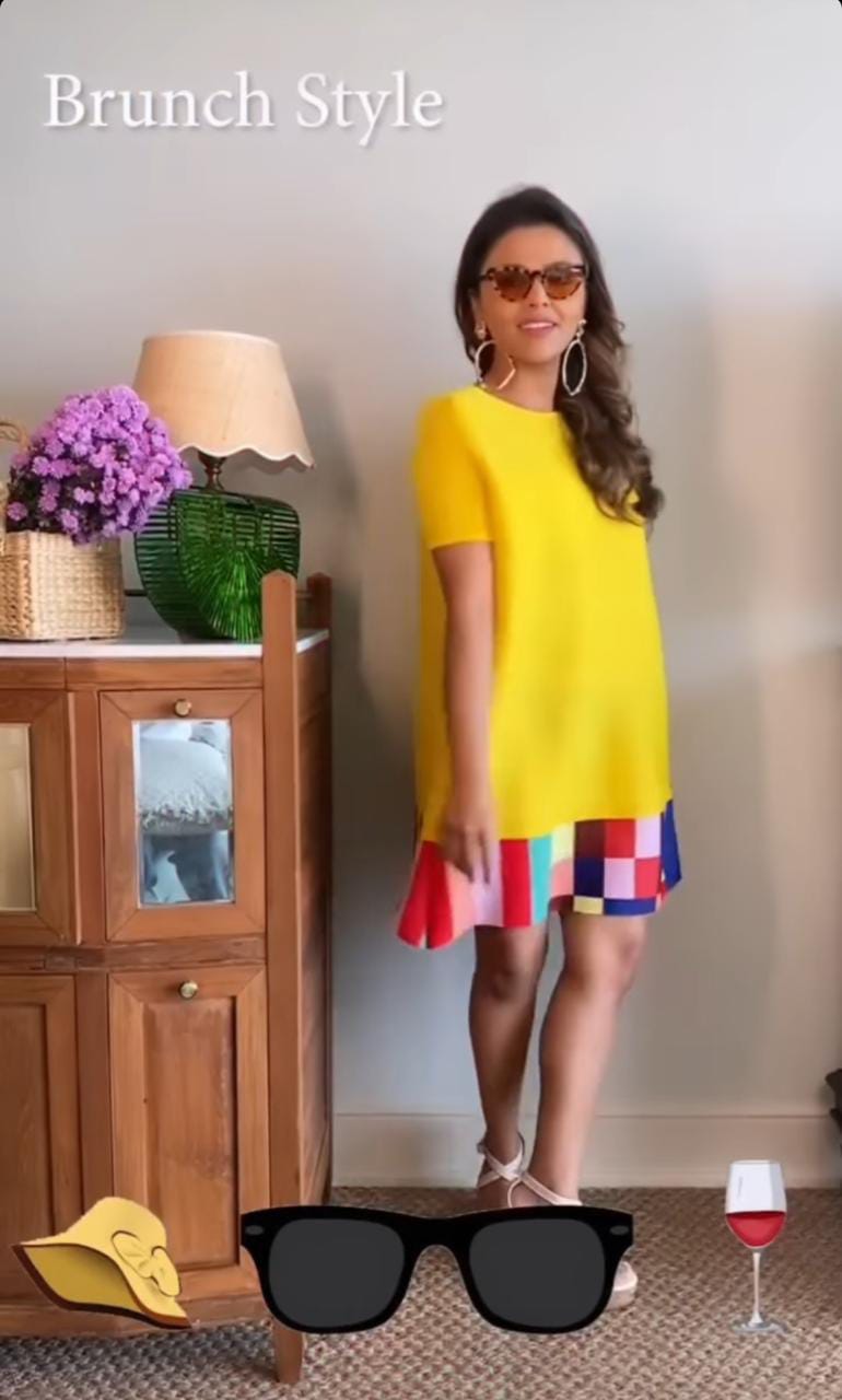 Tina Dhanak in our Boho Mini Dress - Yellow