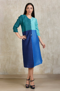 Colour Block Tunic Dress-Blue