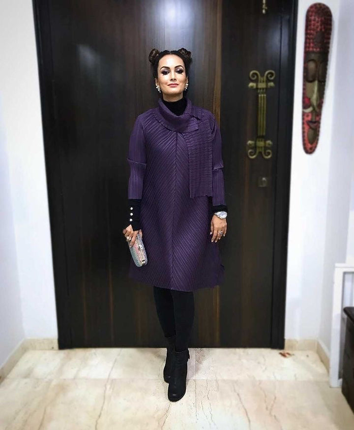 Nisha Rawal in our Serena Scarf Dress - Purple